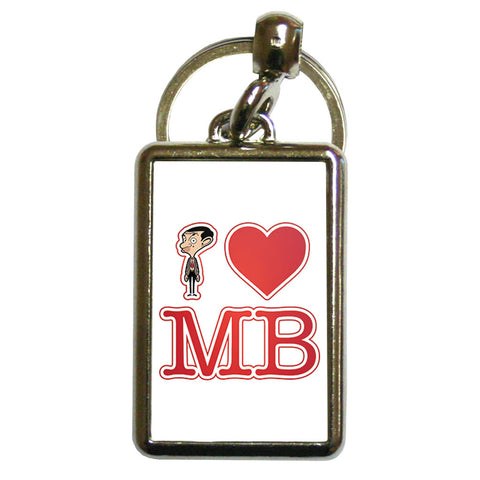 White I Heart Mr Bean Metal Keyring